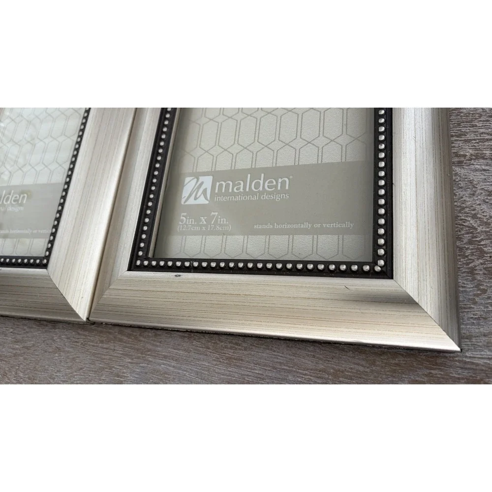 Set Of 2 Malden Silver Tone Picture Frames For 5x7 Photos Contemporary Classic
